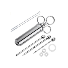 Three - needle Stainless Steel Meat Syringe with Cleaning Brush