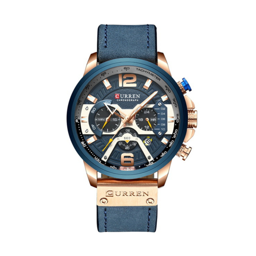 Photos - Wrist Watch Fashion Mens Watch Leather Sports and Leisure Quartz - ROSE GOLD BLUE