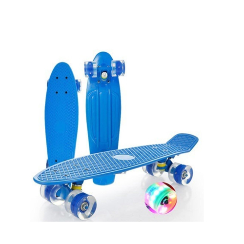 Skateboard 22 ιντσών για αρχάριους, Πλαστική σανίδα με ρόδες LED - Μπλε