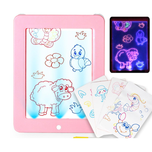 Πίνακας σχεδίασης φωτός LED, 3D Stereo Fluorescent Electronic Writing Board-Pink