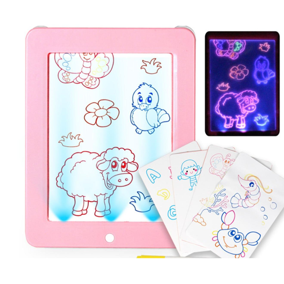 Planche à dessin lumineuse LED, tableau d'écriture électronique Fluorescent stéréo 3D-rose