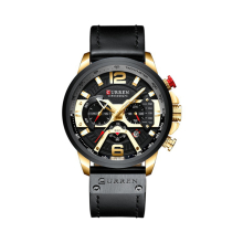 Mode Herrenuhr Leder Sport und Freizeit Quarz - GOLD SCHWARZ