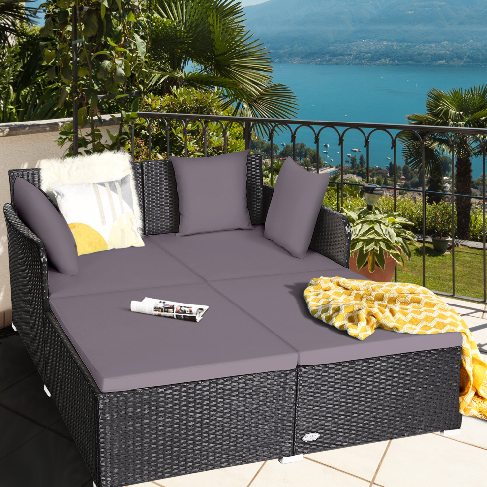 Rattan Daybed Furniture w/ Spacious Seat Weather-resistant Rattan