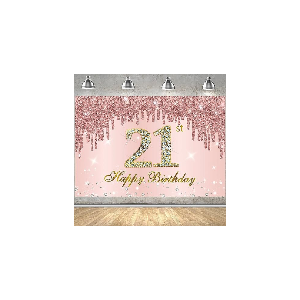 21st Birthday Banner, 21st Birthday Decorations for Her, WKxinxuan Happy 21 Birthday Banner for Her Rose Gold 21st Birthday Decorations Backdrop for