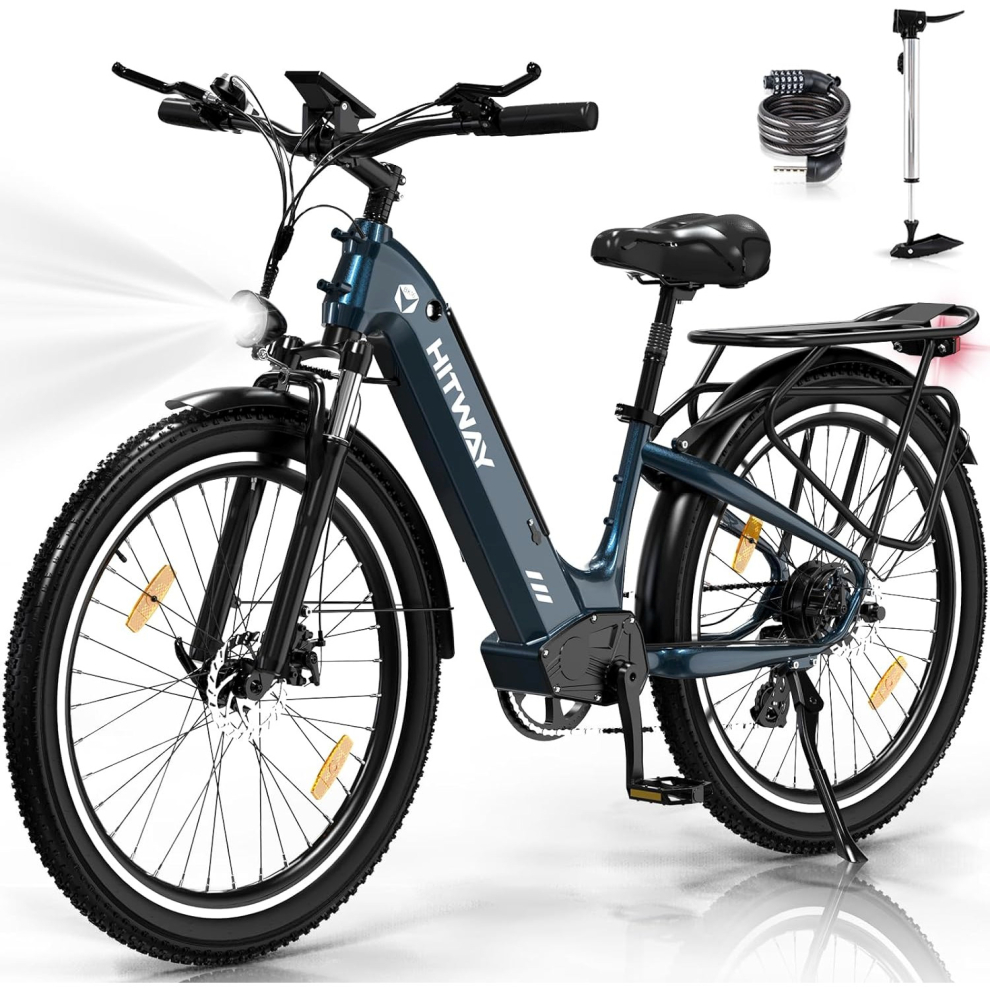 (Blue) HITWAY 26x3.0 Electric Bike for Adults, 250W City Commuter E bike with 48V 18Ah Removable Battery-image-OPC-PDFWVSD-NEW
