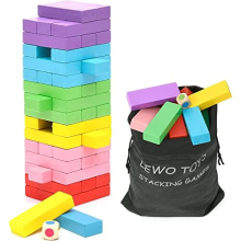 Lewo Wooden Tumble Tower Game for Kids, Stacking Toys Board Games Building Blocks, Wooden Toys for 3 4 5 6 7 8 years old Boys Girls- 48 pieces (Colour