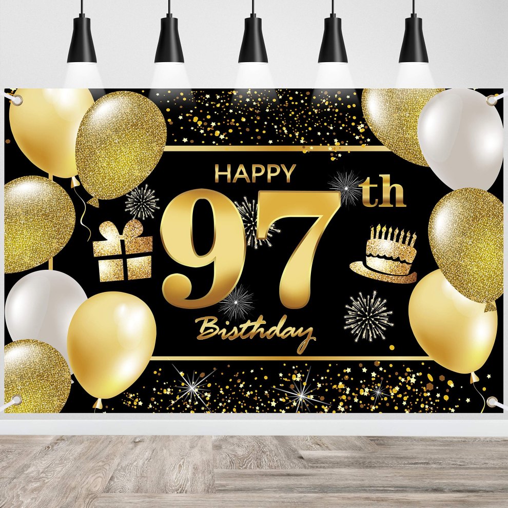 97th Happy Birthday Banner IMISI Birthday Decorations Birthday Backdrop Decorations for a Party