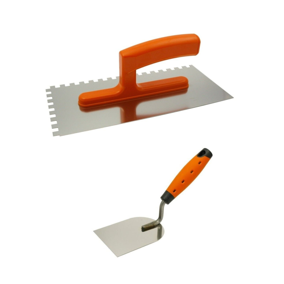 Notched Trowel 130Mm X 270Mm / 8Mm With 80Mm Stucco Spatula Tiling Kit 5056517967287