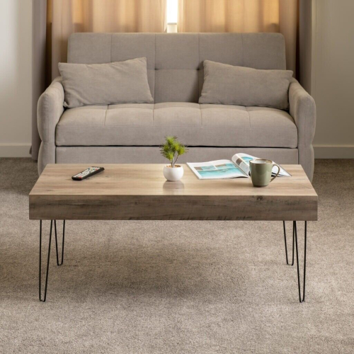 Seconique Troy Coffee Table in Medium Oak Effect and Black Metal Finish 2