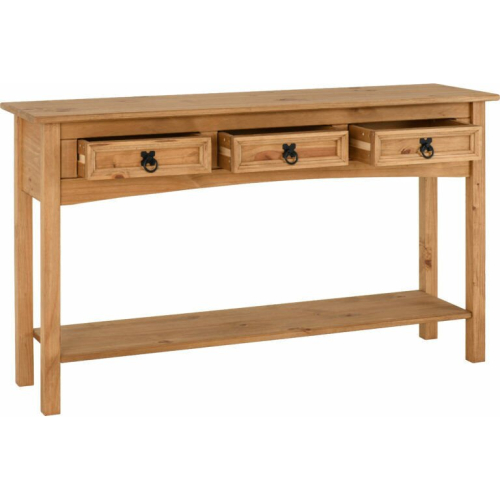 Seconique Seconique Corona Solid Mexican Waxed Pine Large Console Table with 3 drawers and shelf 1