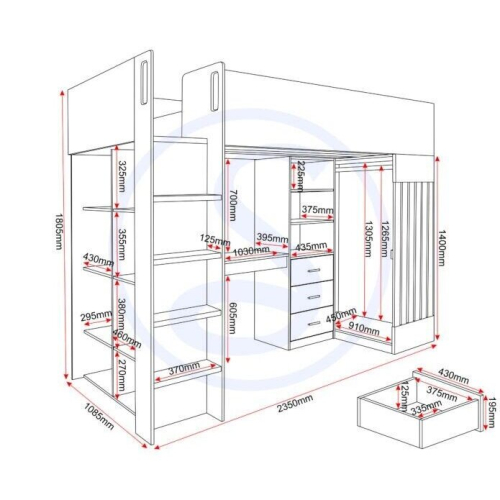 Seconique Jupiter High Sleeper Bed Storage Frame in White and Grey 2 Man Delivery 2