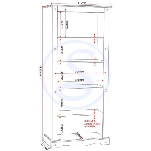 Seconique Corona Tall Bookcase - Distressed Waxed Pine 1