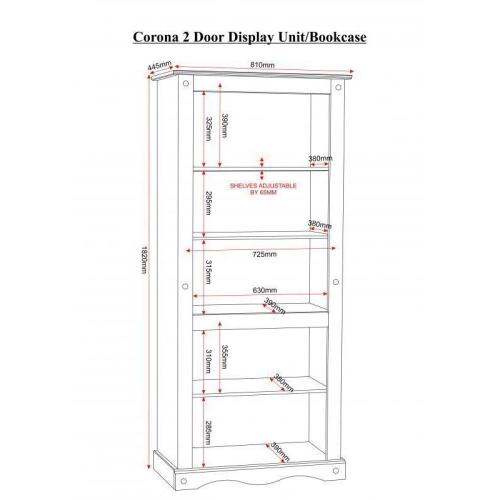 Seconique Corona 2 Door Display Unit/Bookcase - Distressed Waxed Pine 1