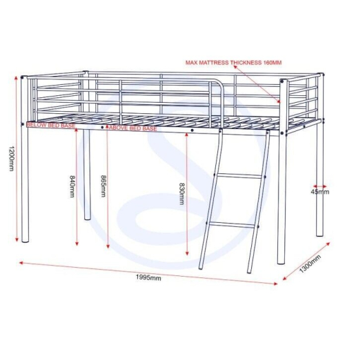 Seconique Kora Mid Sleeper Metal Bed Frame in Silver Finish fits  3ft Single Mattress 2