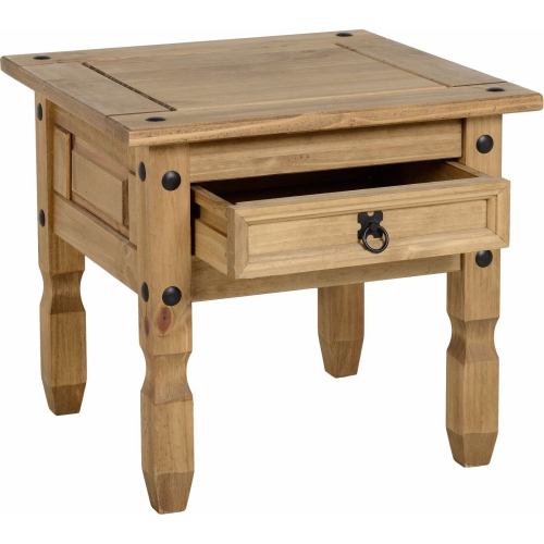 Seconique Seconique Corona Distressed Waxed Pine 1 Drawer Lamp Table 2