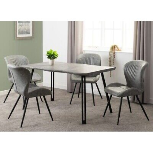 Seconique Quebec Dining Set Concrete Effect Wave Edge with 4 Grey Faux Leather Chairs 1
