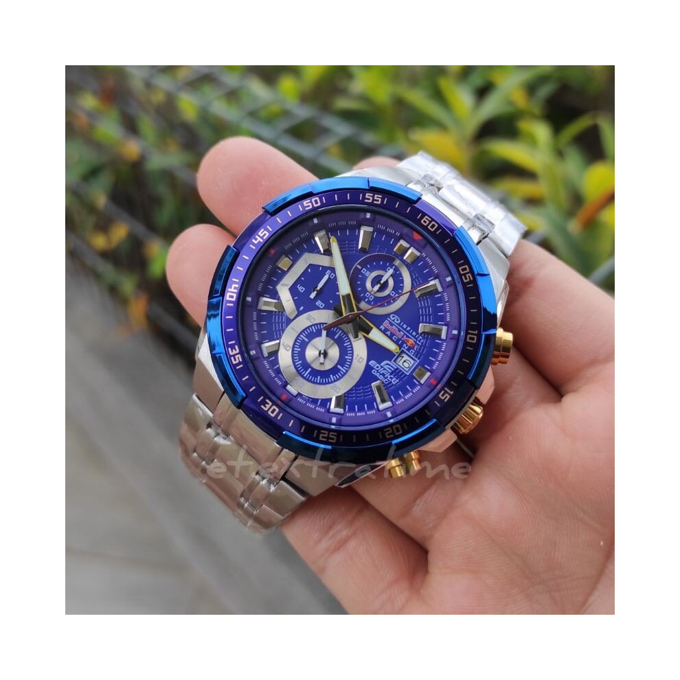 CASIO MENS STAINLESS STEEL WATCH SILVER BRACELET BLUE DIAL EFR539RB-2A