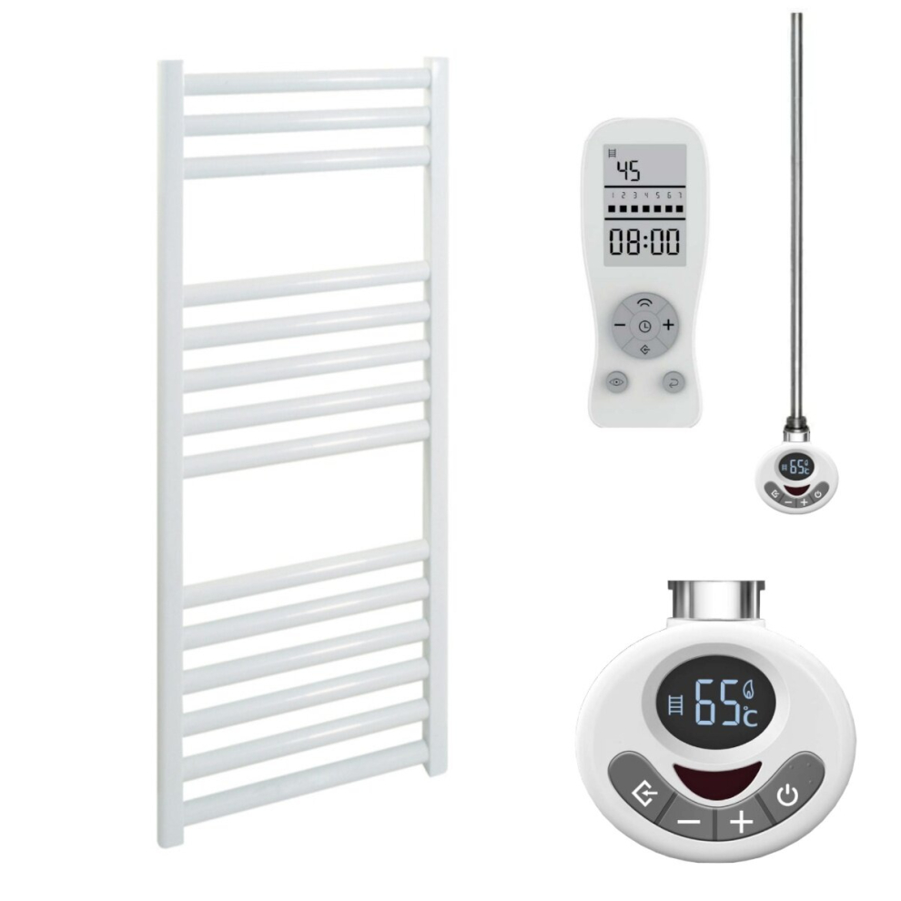 (30Cm, 80Cm) Bray Straight Towel Warmer / Heated Towel Rail, White - Electric, Thermostat + Timer 5056046202873