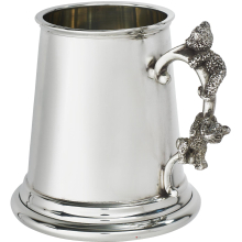 Teddy Bear Handle Quarter Pint Baby Christening Mug Tankard Pewter Plain Body Cute Teddys Climbing up Handle Perfect for Engraved