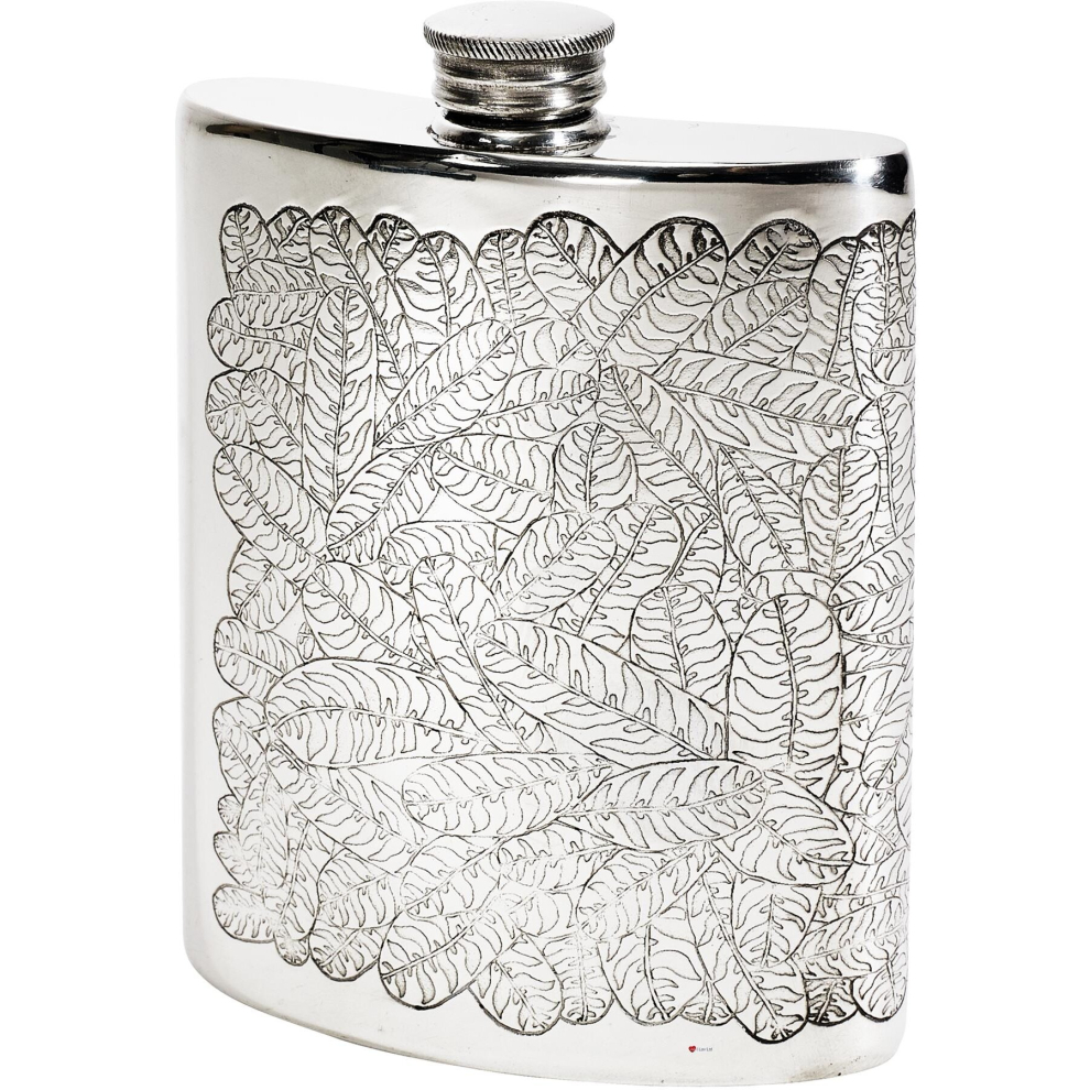 6oz Pewter Hip Kidney Flask Embossed with Tiger leaf Design on Front and Back by Gordon W Robertson Polished Screw Hip Flasks for Men Personalised-image-OPC-P7CXP8P-NEW