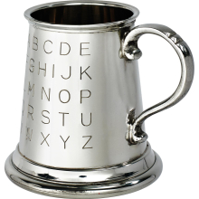 Pewter Tutor Mug Quarter Pint Baby Christening Tankard with A - Z on the Front and 1 - 20 on the Back of Body Perfect for Engraved