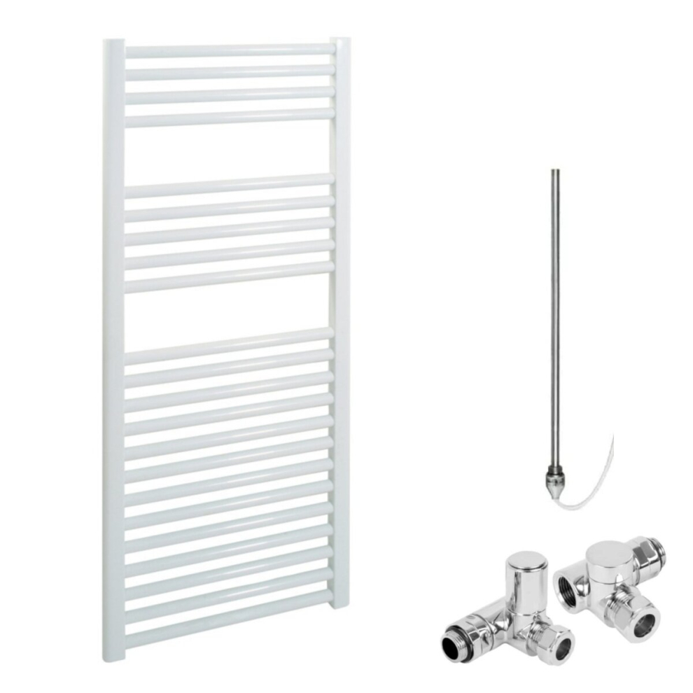 (50Cm, 120Cm) Bray Straight Or Flat Heated Towel Rail / Warmer, White - Dual Fuel, Electric 5056046206987