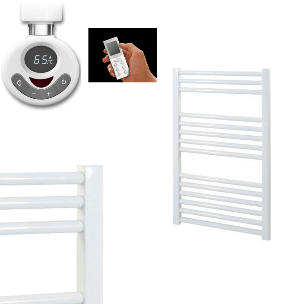 (50Cm, 80Cm) Bray Straight Towel Warmer / Heated Towel Rail, White - Electric, Thermostat + Timer 5056046202897