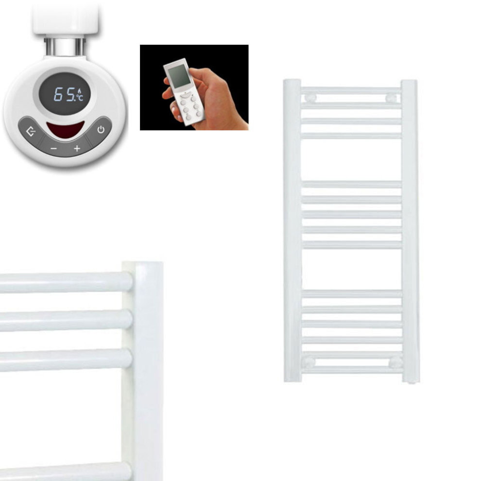 (40Cm, 80Cm) Bray Straight Towel Warmer / Heated Towel Rail, White - Electric, Thermostat + Timer 5056046202880