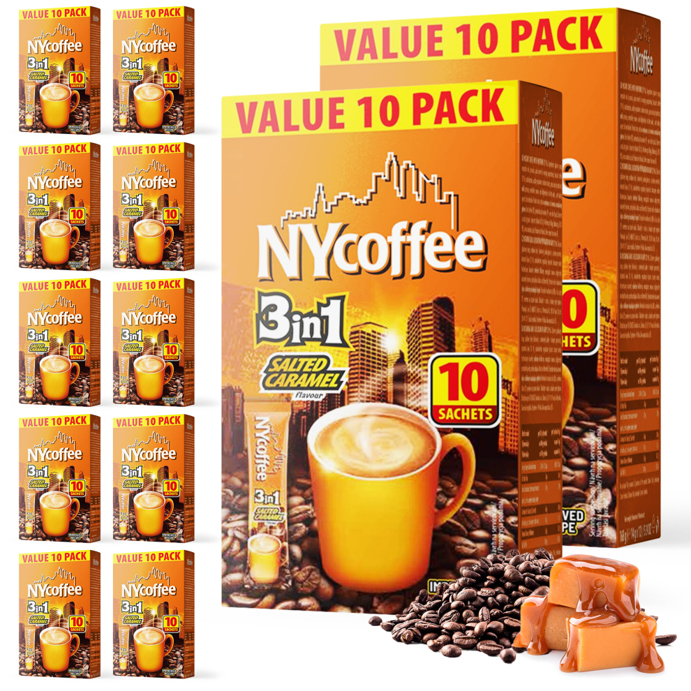 100pk Bulk NY 3 in 1 Coffee Sachets Salted Caramel Sachet Pack 10 x 10