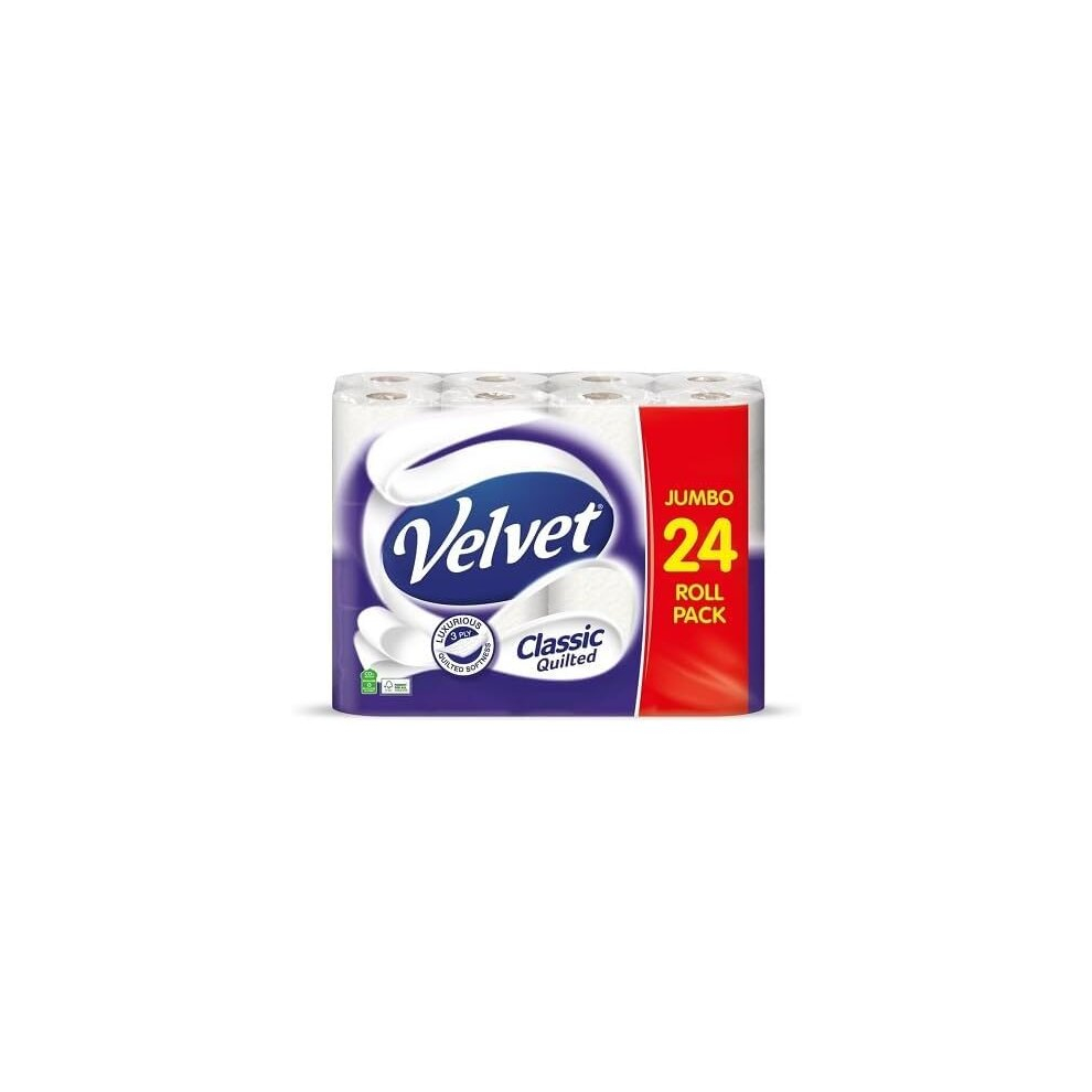 Velvet Classic Quilted Toilet Paper Bulk Buy 24 White 3 ply Toilet Tissue Rolls 24 Count (Pack of 1)