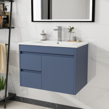 750mm Bathroom Vanity Unit & Ceramic Basin Wall Hung Cabinet Grey