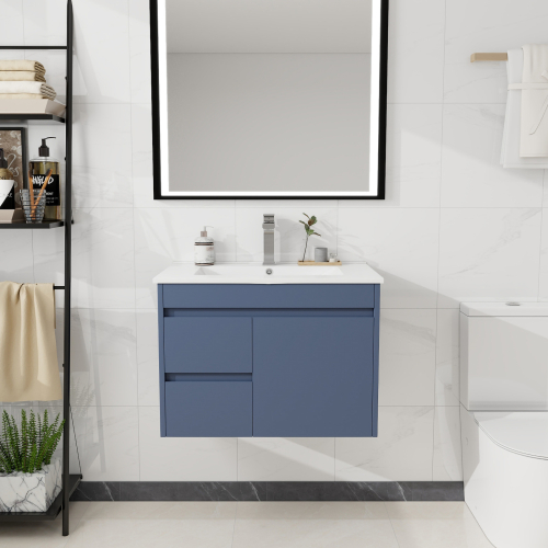 750mm Bathroom Vanity Unit & Ceramic Basin Wall Hung Cabinet  Grey 2