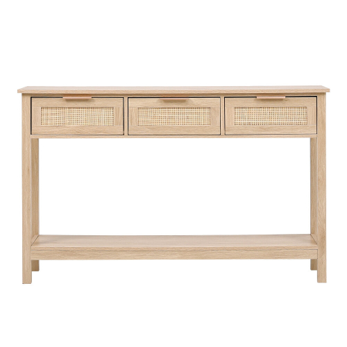 Living And Home 3 Drawer Rustic Wooden Console Table with Bottom Shelf 2