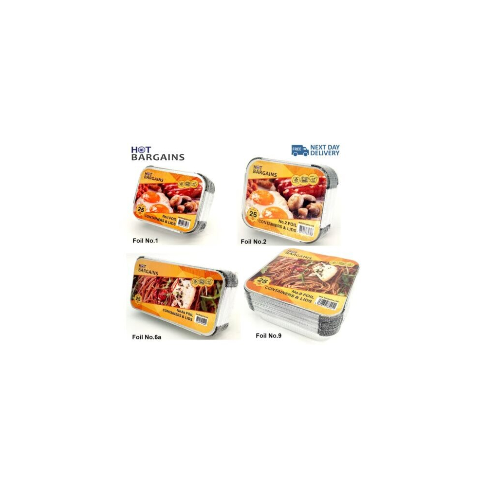 Hot Bargains (Foil No. 6A, 25) Aluminum Foil Food Containers With Lids Food Storage Containers With Foil Tray