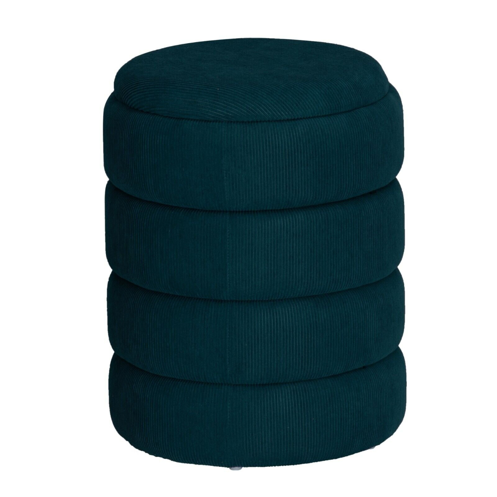 (Round Teal Blue) Soft Velvet Ottoman Storage Pouffe Footstool Dressing Vanity Chair