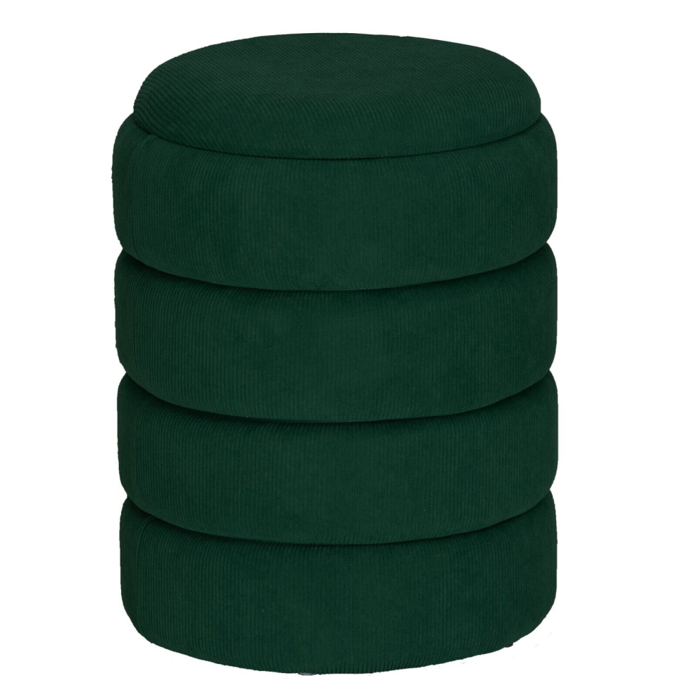 (Round Green) Soft Velvet Ottoman Storage Pouffe Footstool Dressing Vanity Chair