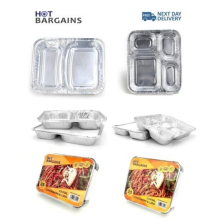 (2 Compartment + Lids, 25) Aluminum Foil Food Containers with Lids Food Storage 2 & 4 Compartment Container