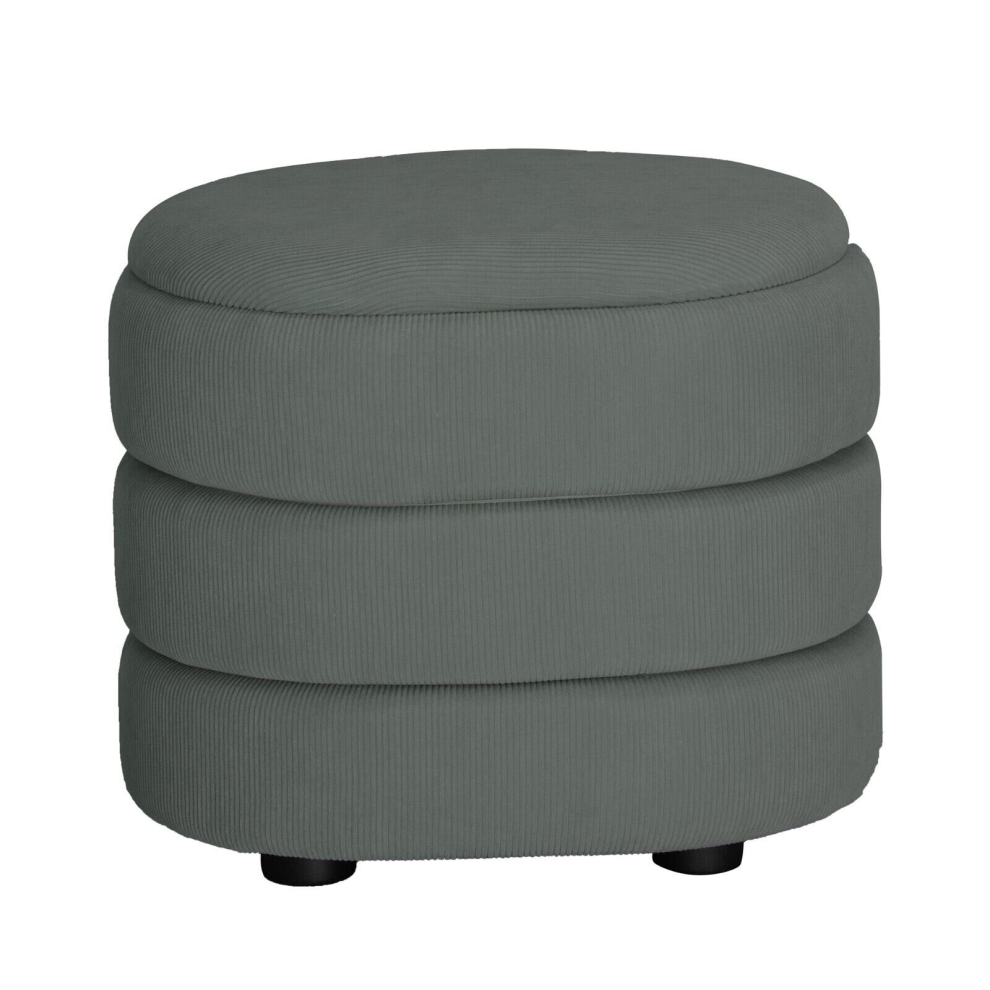 (Oval Light Grey) Soft Velvet Ottoman Storage Pouffe Footstool Dressing Vanity Chair