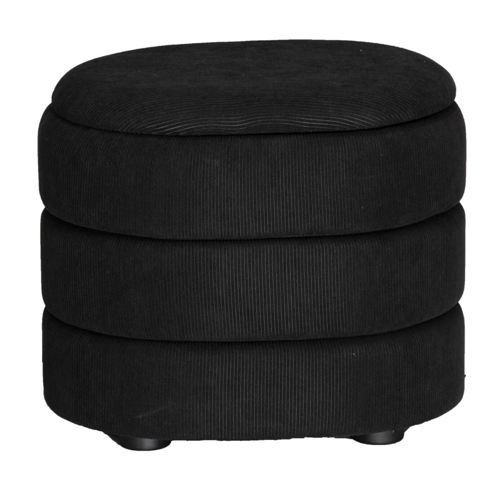 (Oval Black) Soft Velvet Ottoman Storage Pouffe Footstool Dressing Vanity Chair