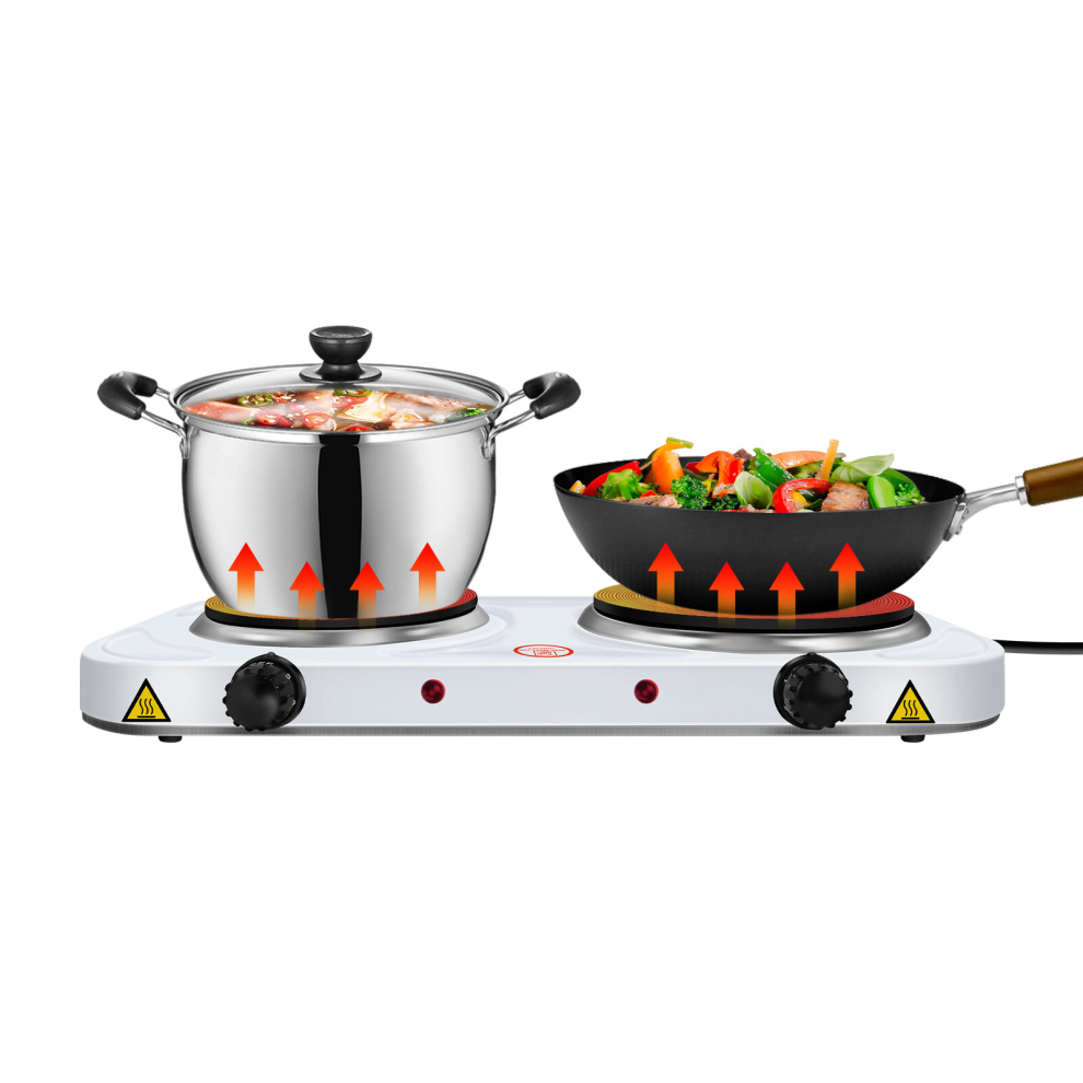 Electric Twin Hot Plate Control 1000W & 1500W Hobs / 5 Temperature Settings/Portable, Ideal for Cooking While Travelling