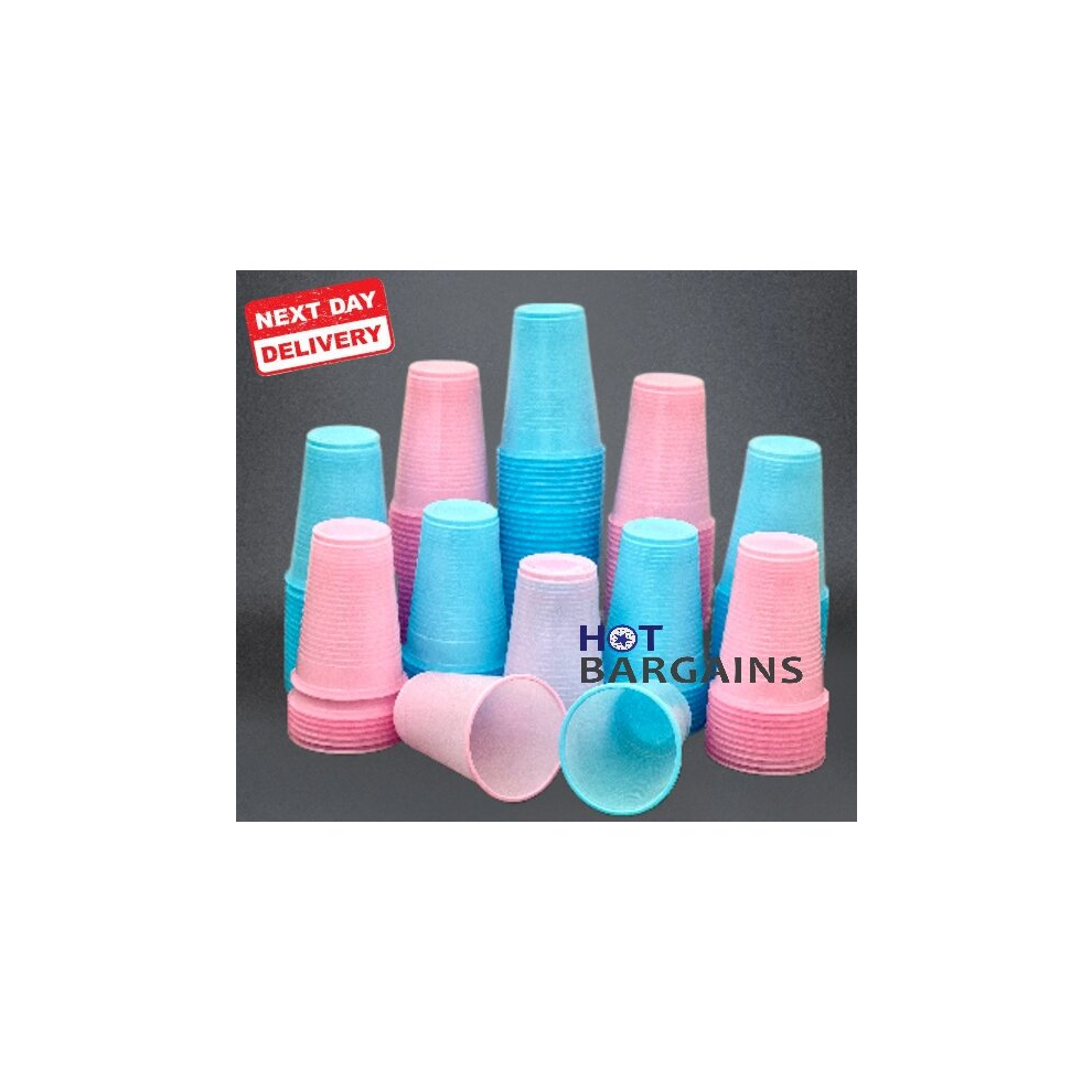 (Light Blue, 300) Reusable Plastic Cups Light Blue / Light Pink 7oz for Water Coolers, Vending Disposable Cups
