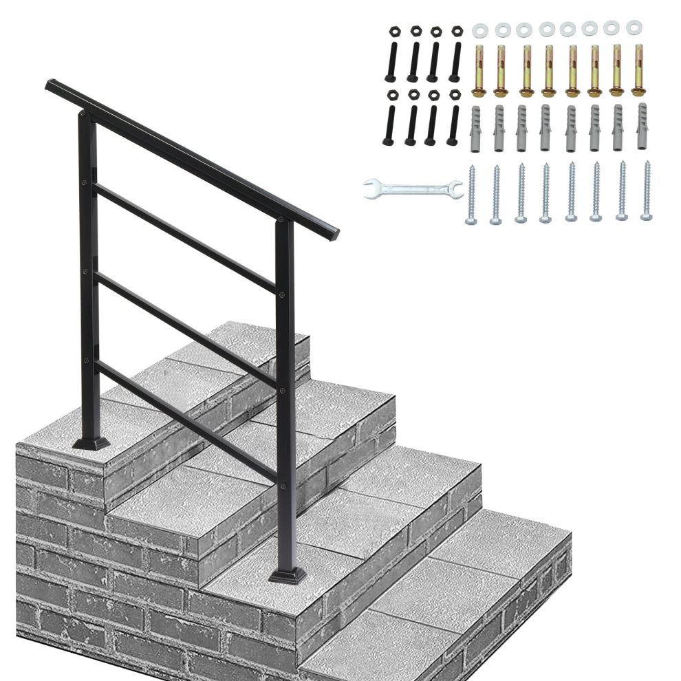Outdoor Handrails 1-3 Step Stair Rail Wrought Iron w/Installation Kit