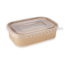(500 ml, 300) Kraft Paper Disposable Container with Plastic Lids High Quality Take Away Paper Lunch Box Food Container for Restaurant & Cafe