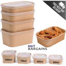 (750 ml, 50) Kraft Paper Disposable Container with Plastic Lids High Quality Take Away Paper Lunch Box Food Container for Restaurant & Cafe