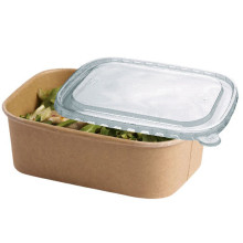(750 ml, 300) Kraft Paper Disposable Container with Plastic Lids High Quality Take Away Paper Lunch Box Food Container for Restaurant & Cafe