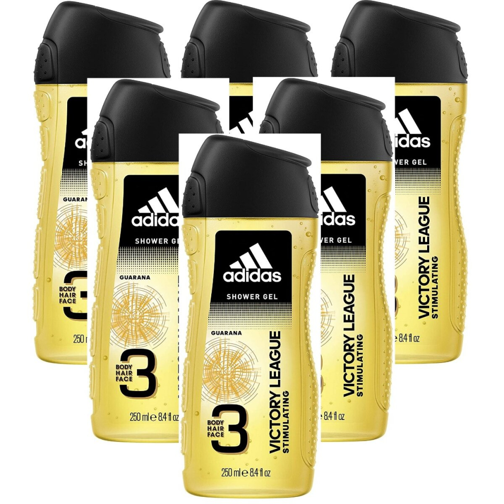 6 x Adidas 3 in 1 Body/Hair/Face Shower Gel  250ml - Victory League