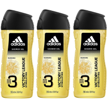 3 x Adidas 3 in 1 Body/Hair/Face Shower Gel 250ml - Victory League