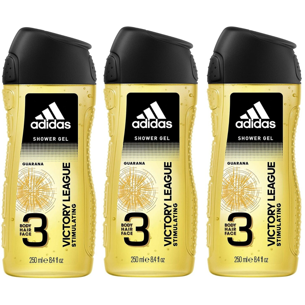 3 x Adidas 3 in 1 Body/Hair/Face Shower Gel  250ml - Victory League