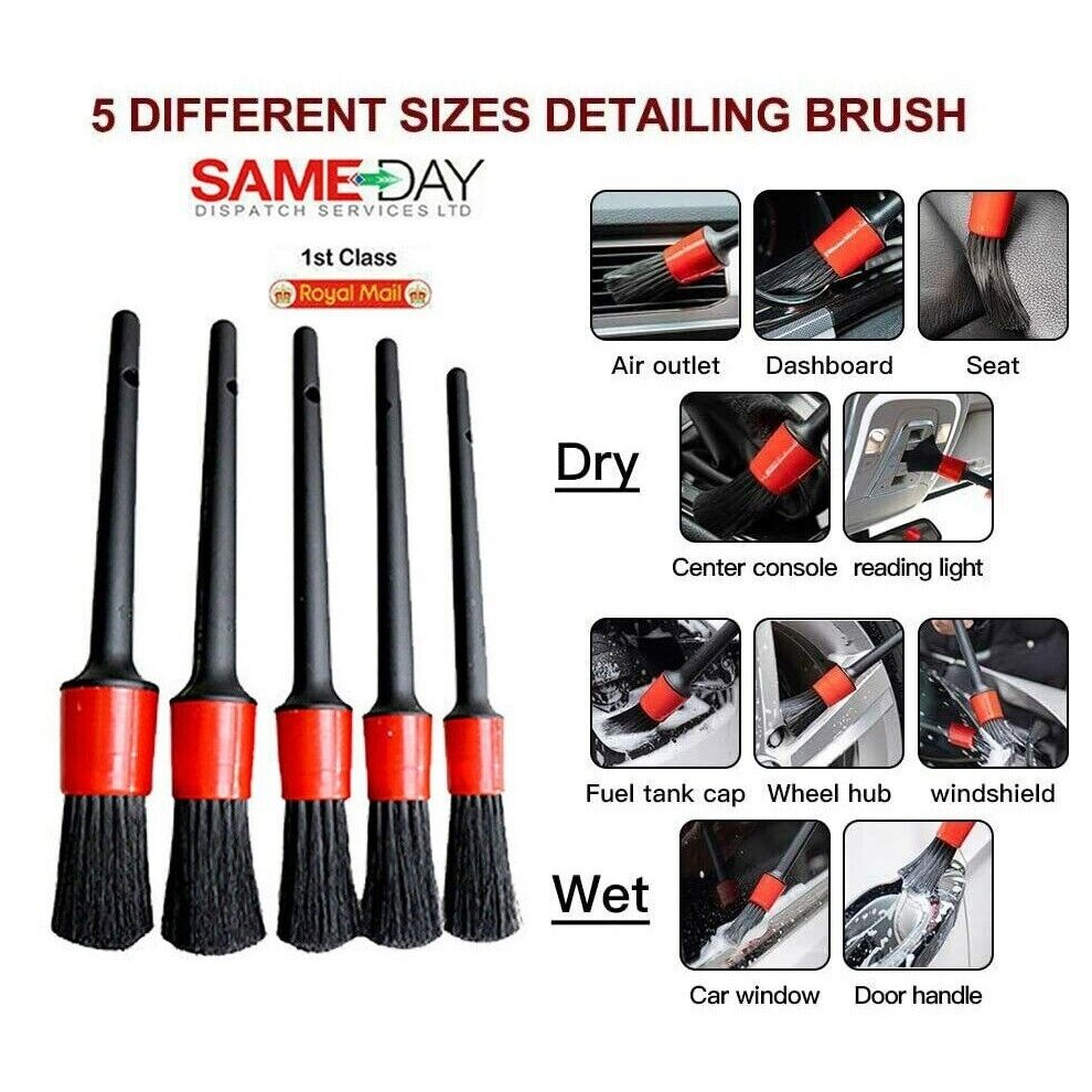 5Pcs Car Detailing Brush Detail For Cleaning Wheels Engine Emblems