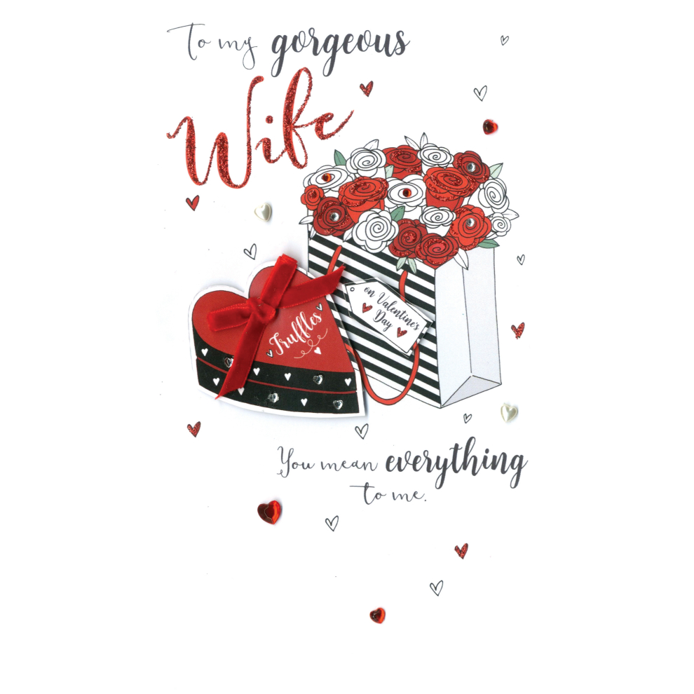 Gorgeous Wife Embellished Valentine's Card Hand-Finished Champagne Range Cards